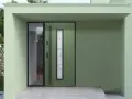 Nowoczesne, zielone drzwi z przeszkleniem i czarnymi uchwytami. Zobacz, jak będą wyglądać w Twoim domu dzięki wikęd konfigurator drzwi.