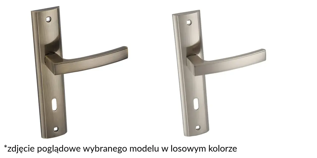 Dwie klamki Infinity Line, jedna w kolorze starego złota, druga w odcieniu niklu, prezentują elegancki design.